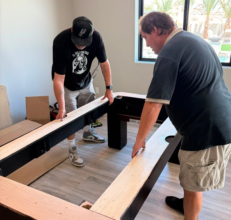 Professional pool table installation with precision slate leveling in Arizona