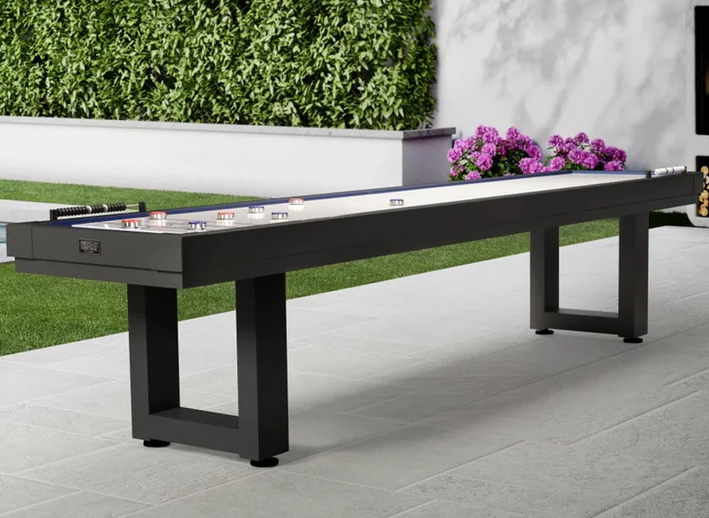 Weather-resistant outdoor shuffleboard table built for Arizona outdoor living